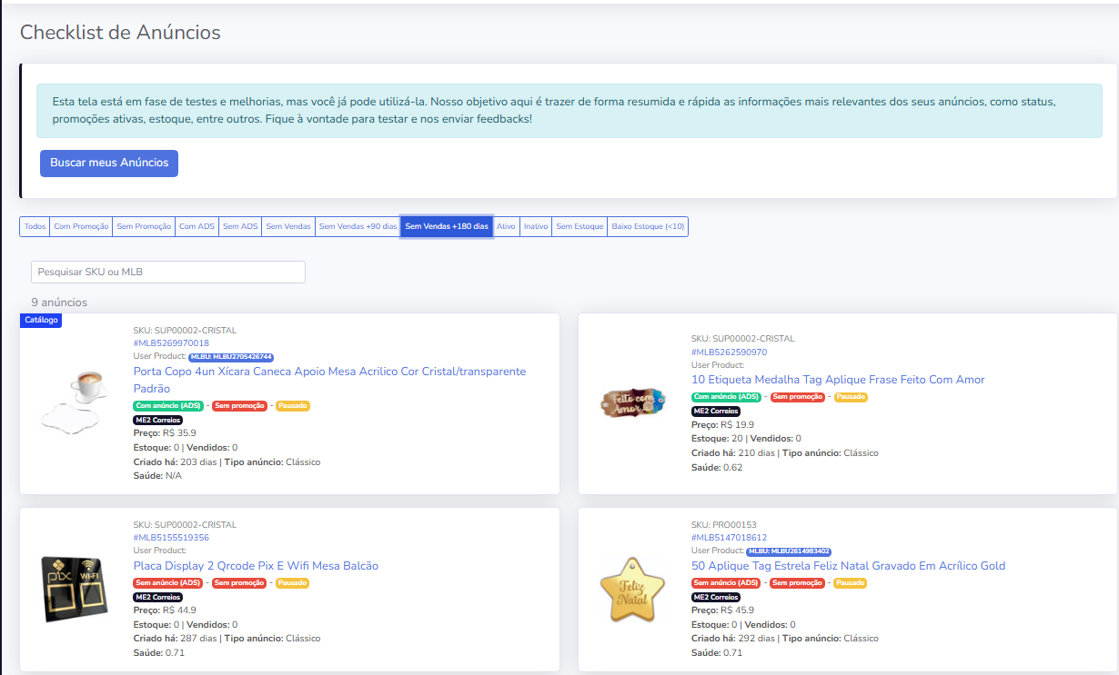 Filtros interativos sem recarga